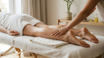 Post-operative lymphatic drainage massage on the leg in Myrtle Beach, SC